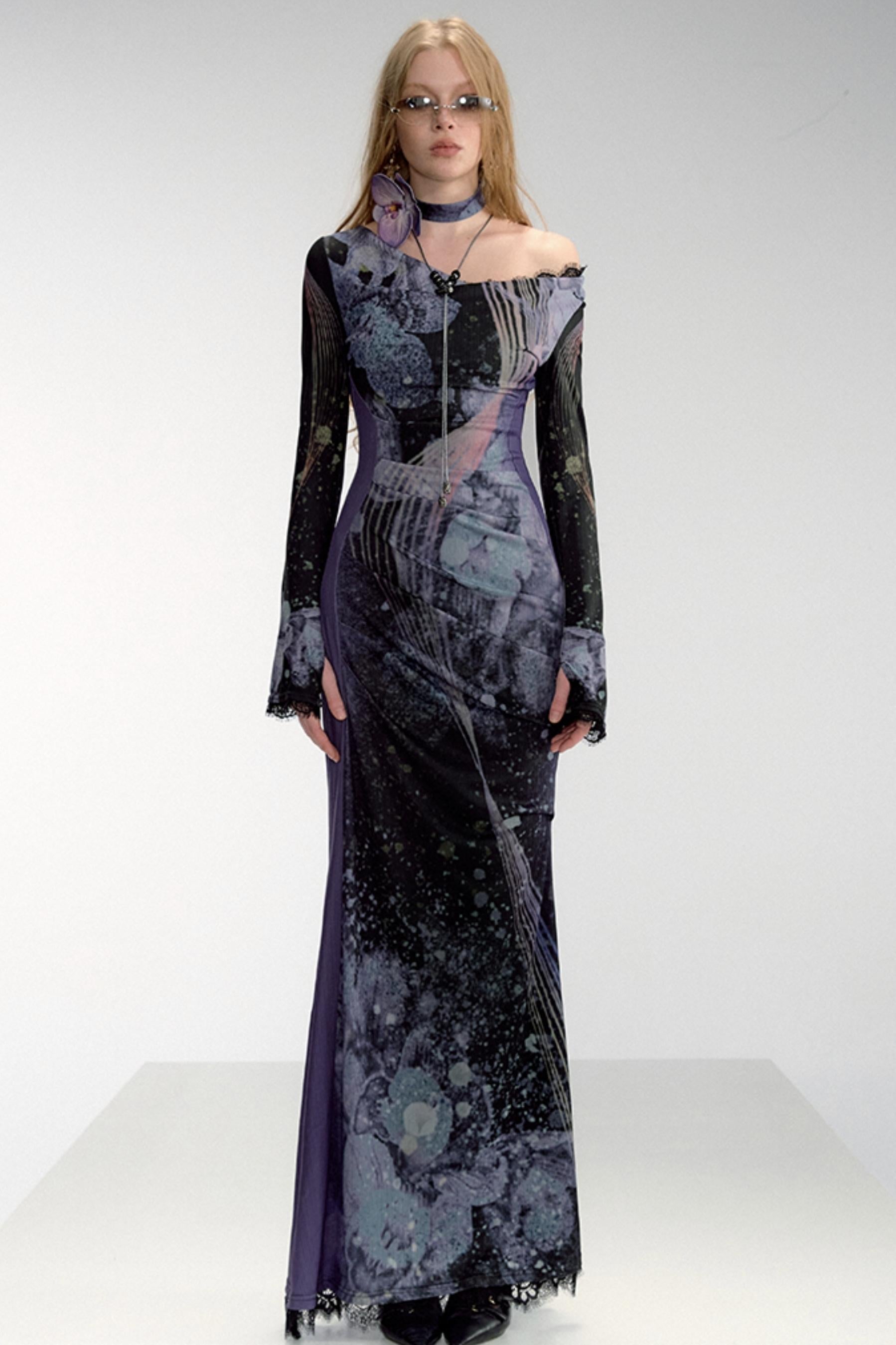 Celestial Nocturne Off-Shoulder Maxi Dress sneakershuborg