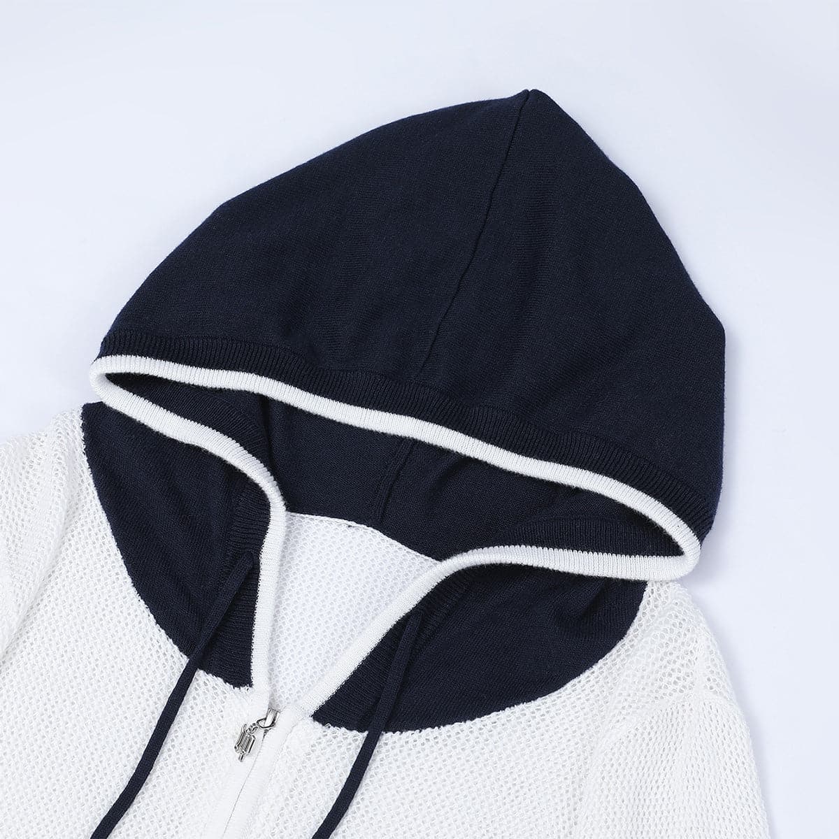 White Color Blocked Knit Short Zip Hoodie - sneakershuborg