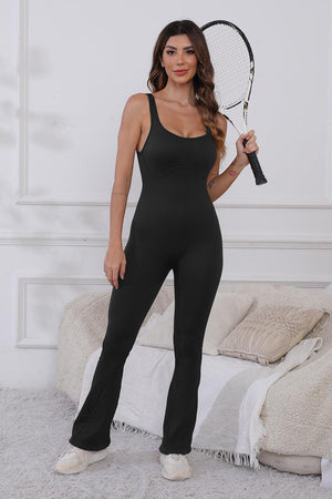 Scoop Neck Wide Strap Active Jumpsuit Trendsi