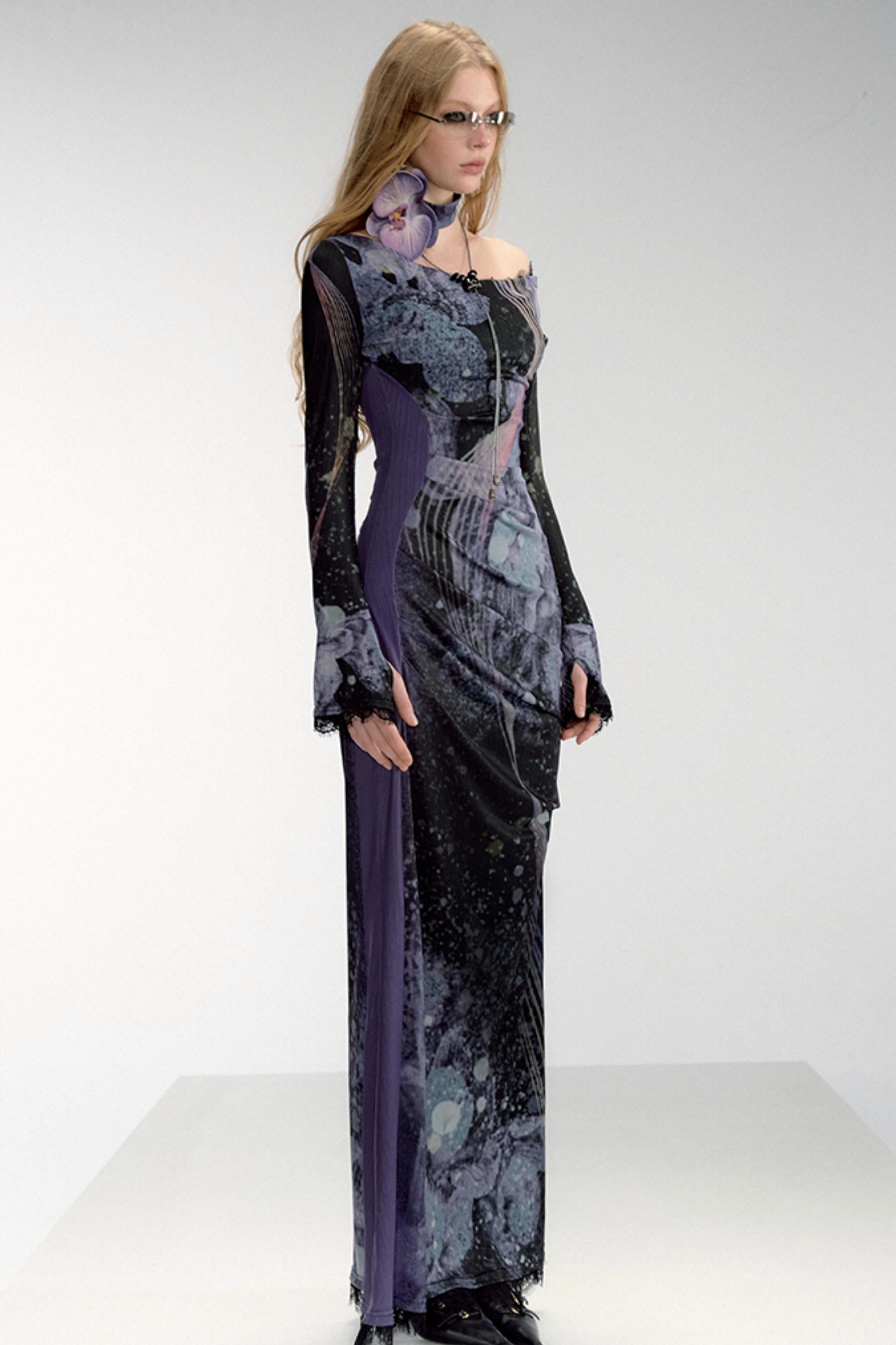 Celestial Nocturne Off-Shoulder Maxi Dress sneakershuborg