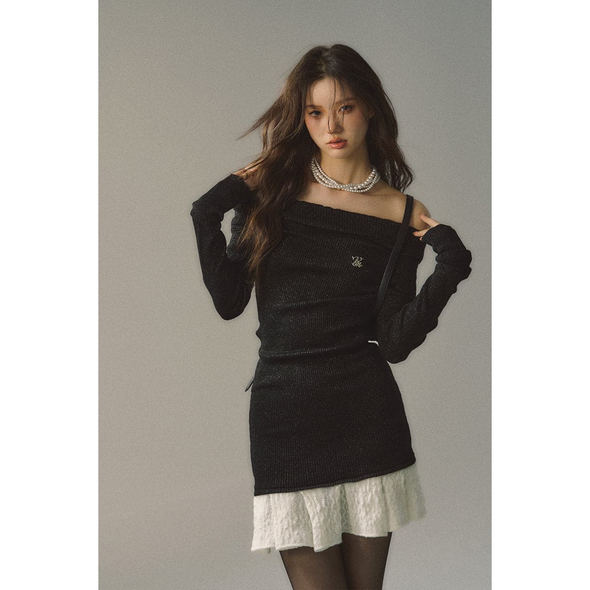 Black Color Blocked Knit Patchwork Dress - sneakershuborg