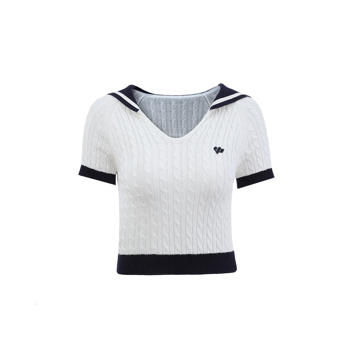 White Knit Crop Top With Embroidered Sailor Collar - sneakershuborg