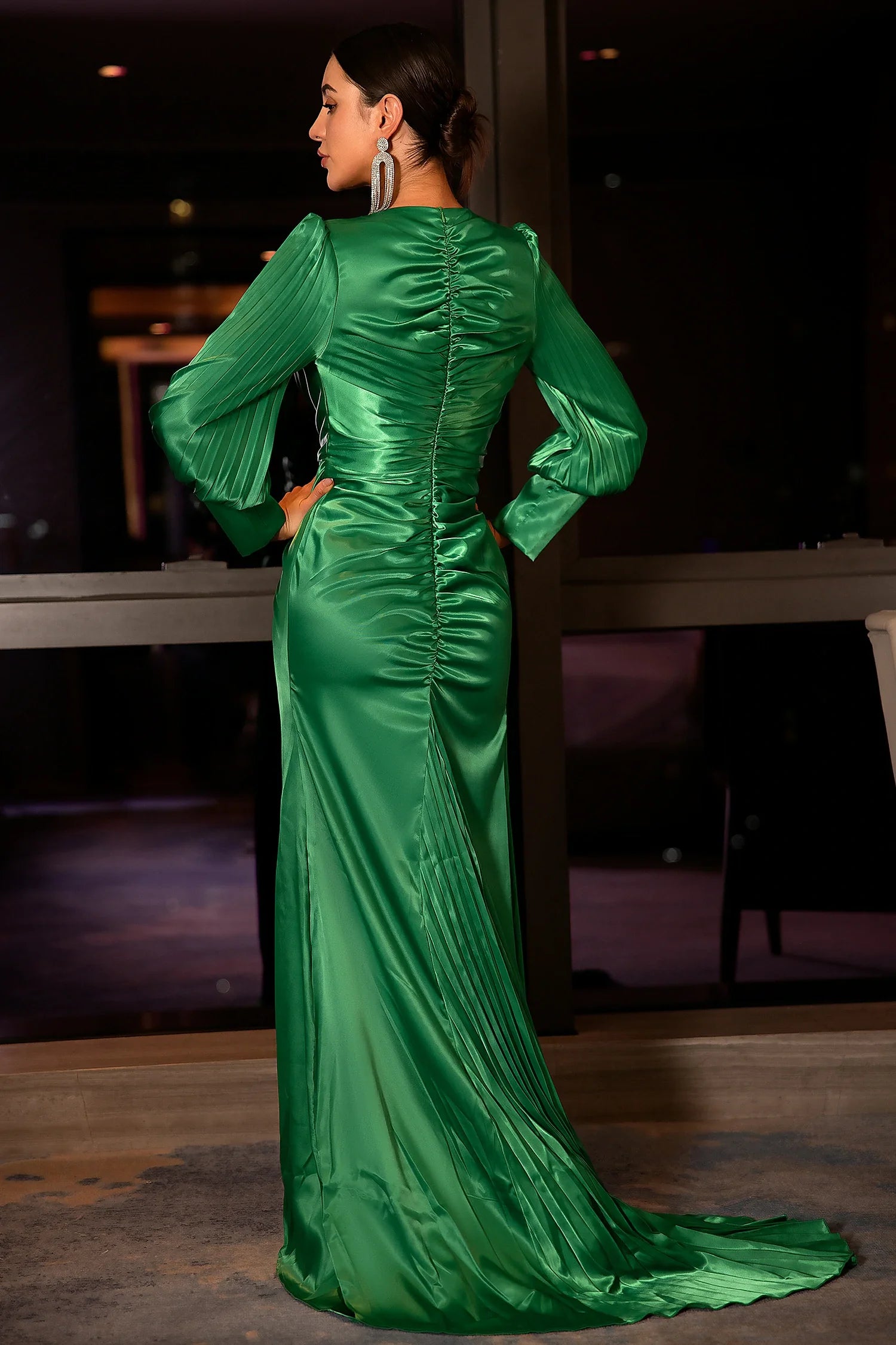 Xanthippi Emerald Deep V Pleated Maxi Dress sneakershuborg