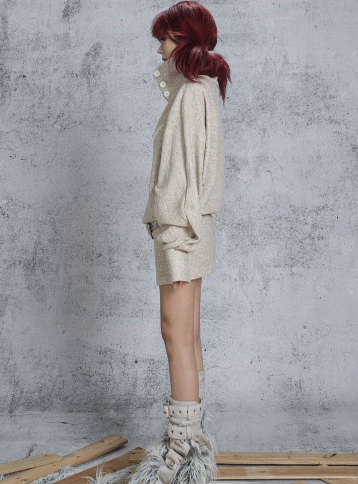 ARIADNAw Oversized X-Graphic Turtleneck Sweater Dress - Oatmeal (Women's) - sneakershuborg