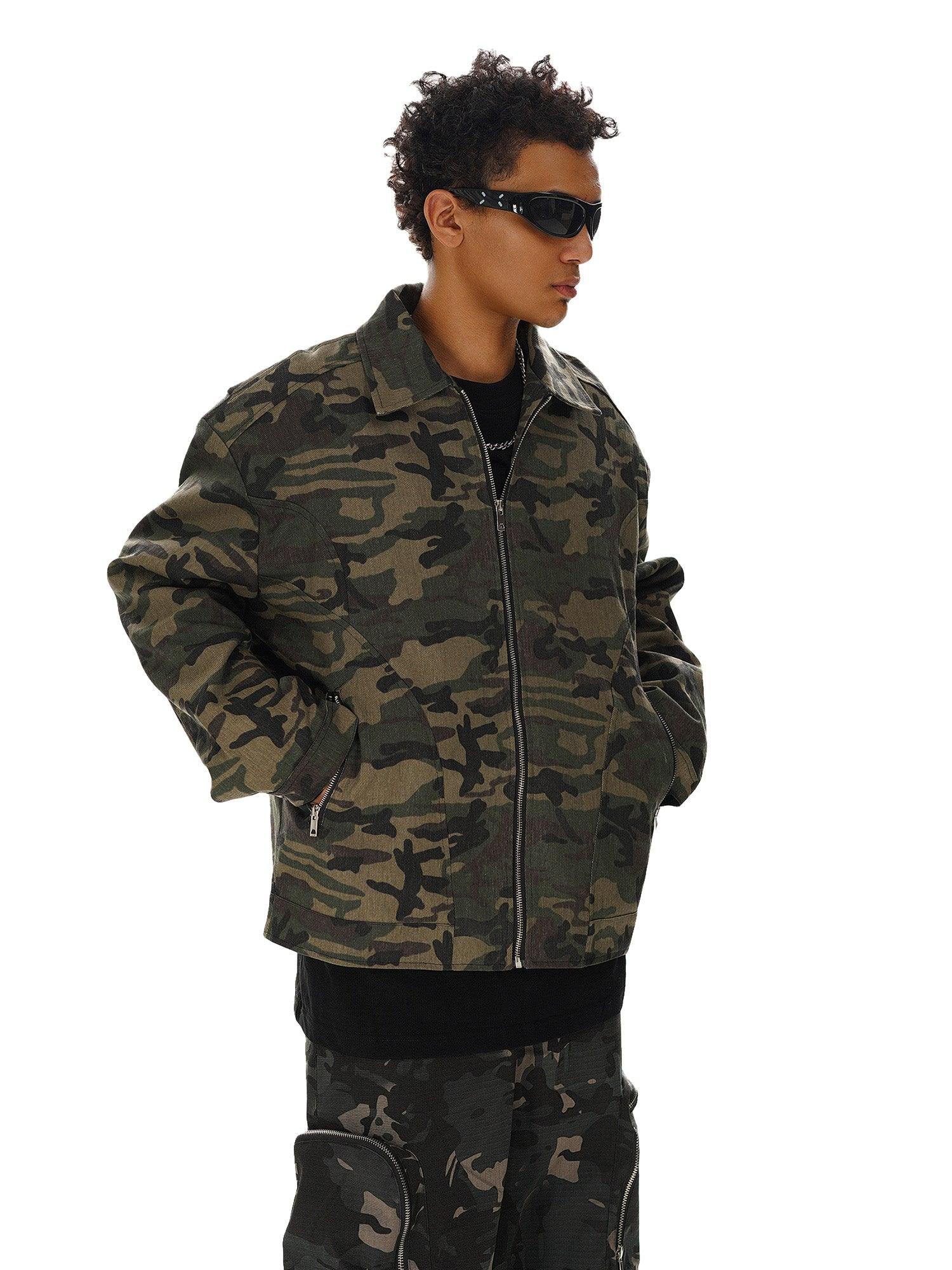 Sneakerhub Hip-hop Shoulder Pad Camouflage Washed Jacket - sneakershuborg