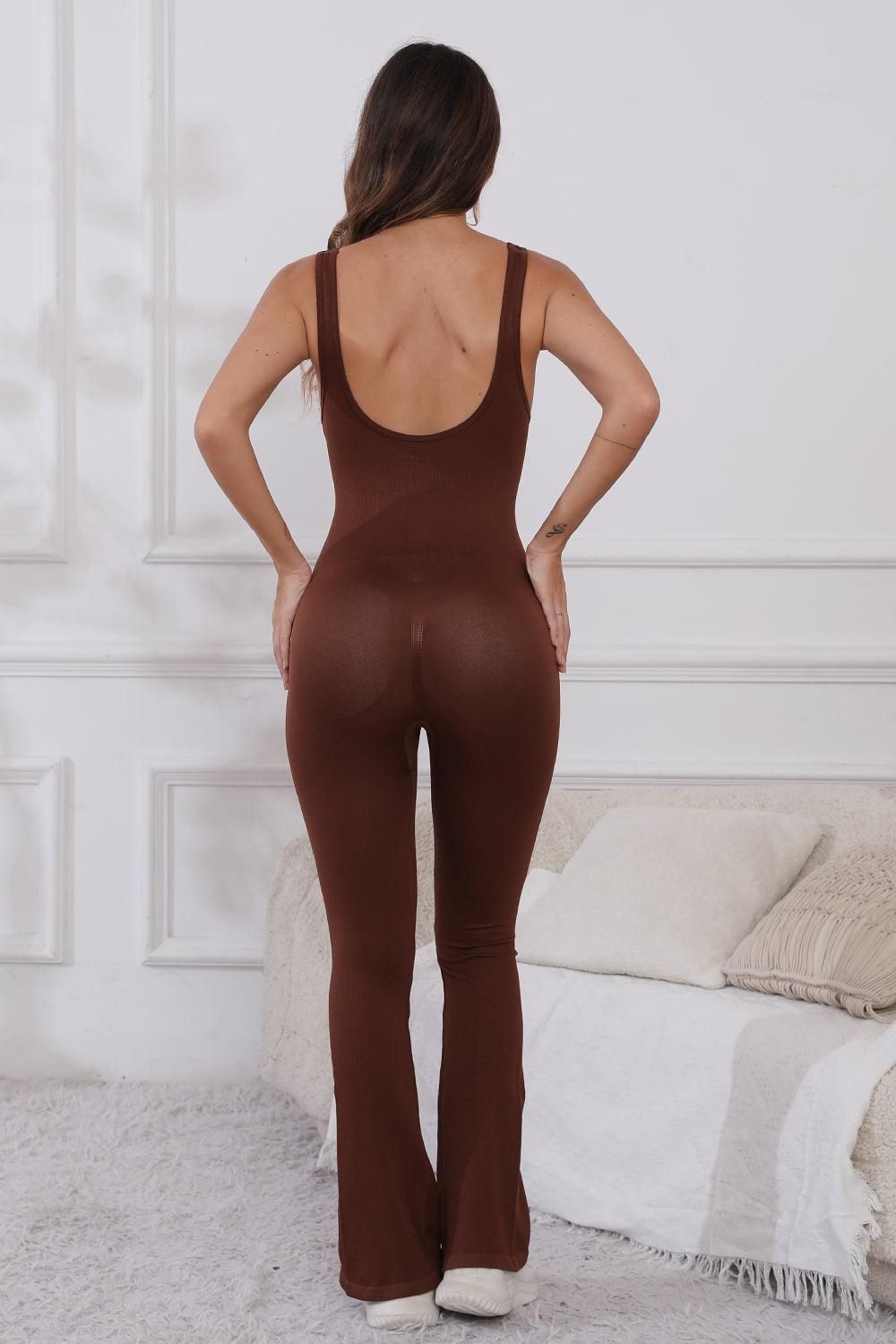 Scoop Neck Wide Strap Active Jumpsuit Trendsi