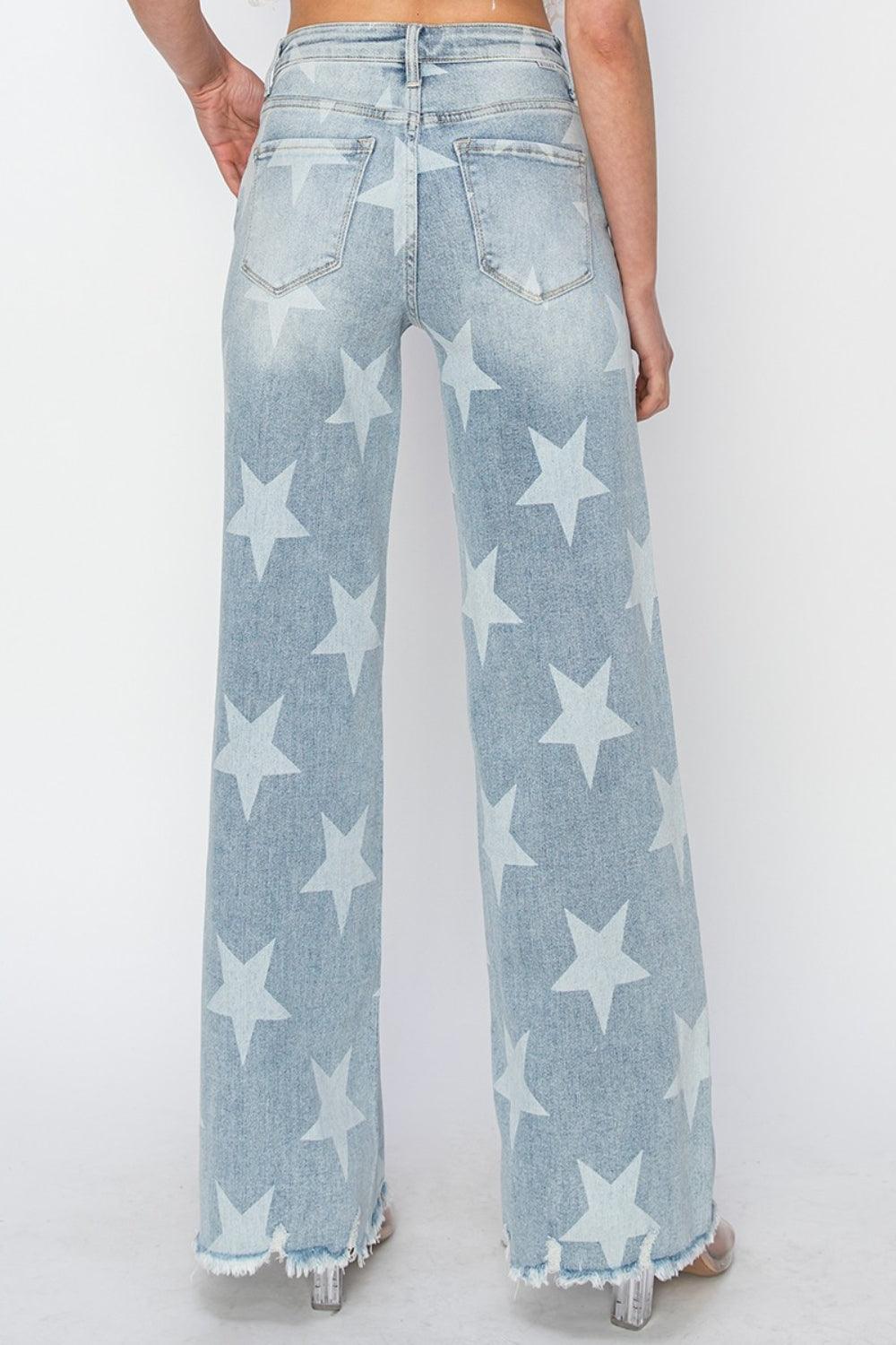 RISEN Full Size Raw Hem Star Wide Leg Jeans - sneakershuborg