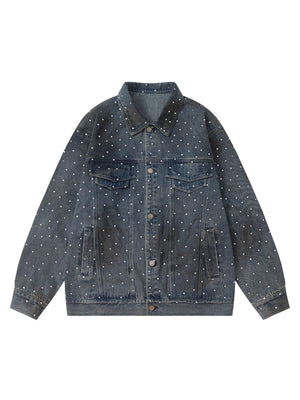 Sneakerhub Hip-hop Beaded Washed Denim Jacket - sneakershuborg