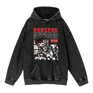 Heavyweight Washed Worn Berserk Fury Anime Street Retro Cotton Hoodie - sneakershuborg