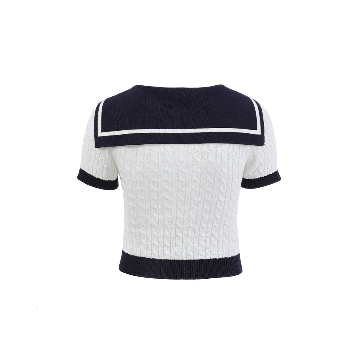 White Knit Crop Top With Embroidered Sailor Collar - sneakershuborg