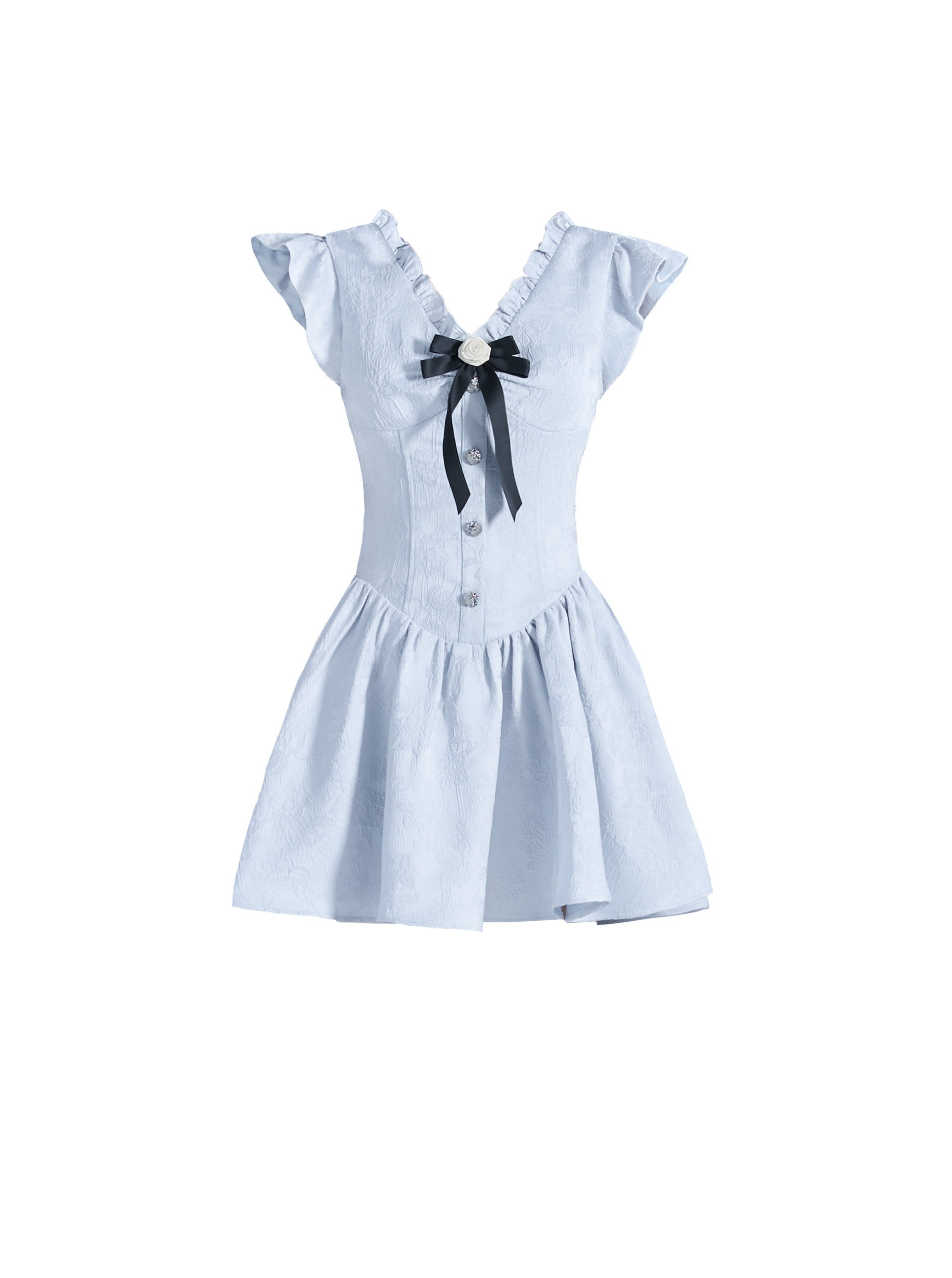 Women'S Vintage Ruffle Sleeve Bowknot Dress - Elegant Fit & Flare Design - sneakershuborg