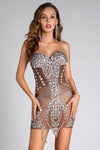 Artinalli Rhinestone Corset See-Through Strapless Mini Dress sneakershuborg