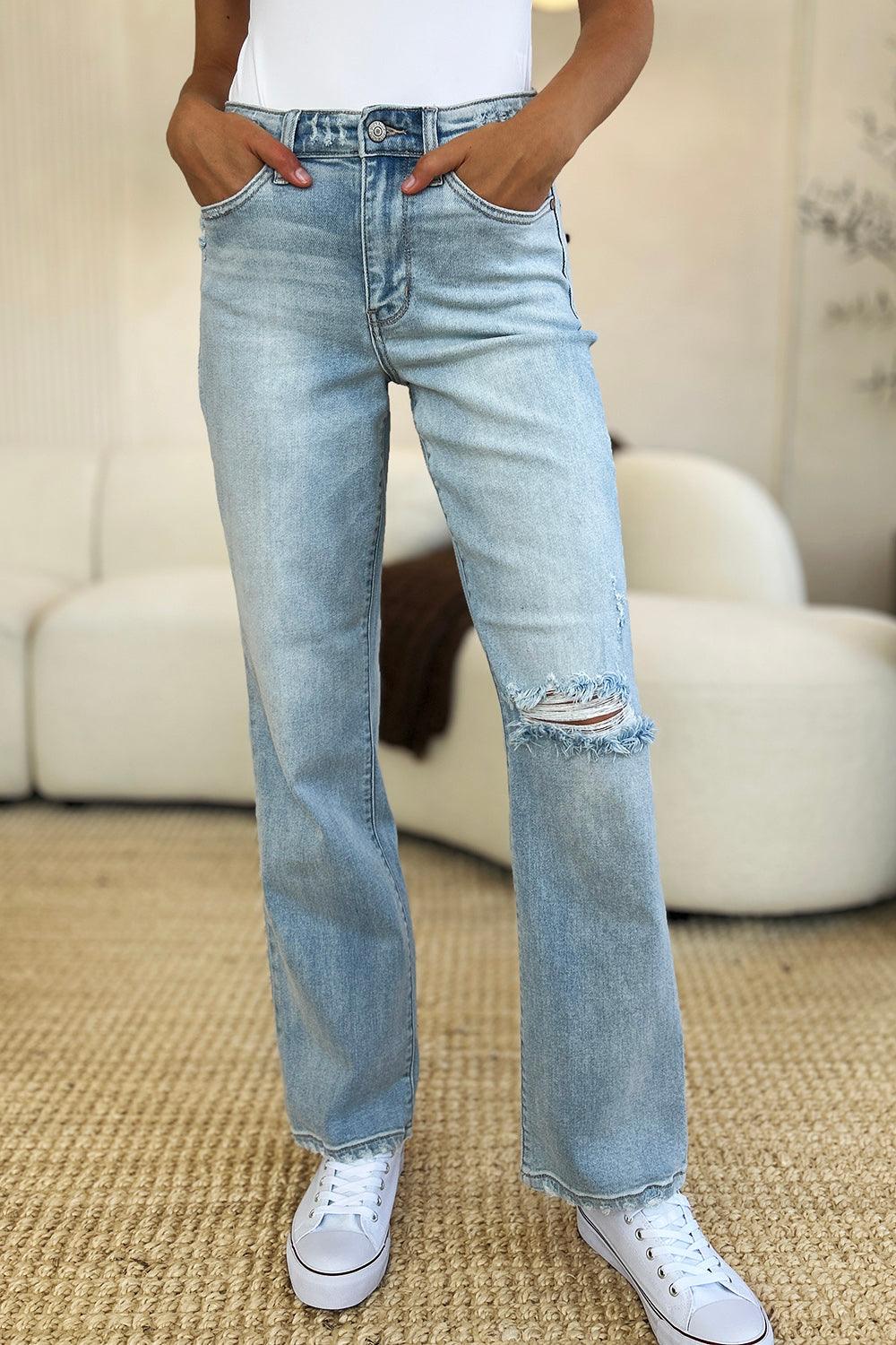 Judy Blue Full Size High Waist Distressed Straight Jeans - sneakershuborg