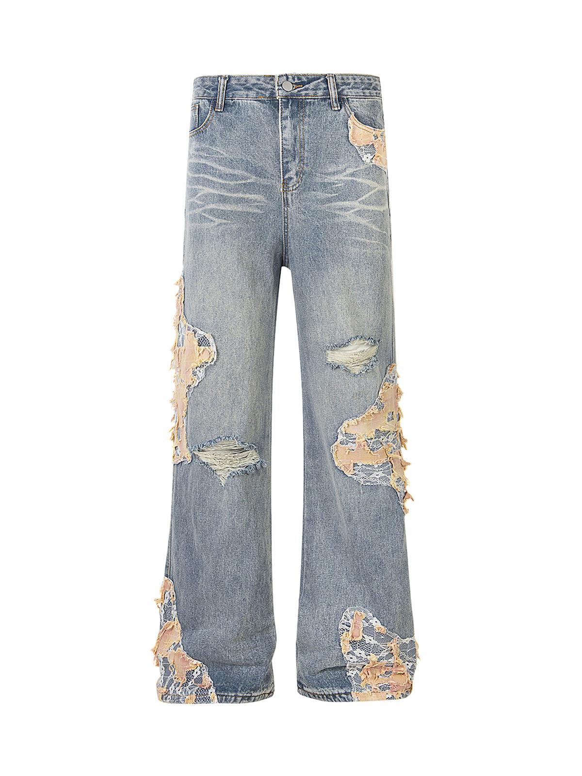 Sneakerhub Vintage Lace Patchwork Baggy Jeans - sneakershuborg