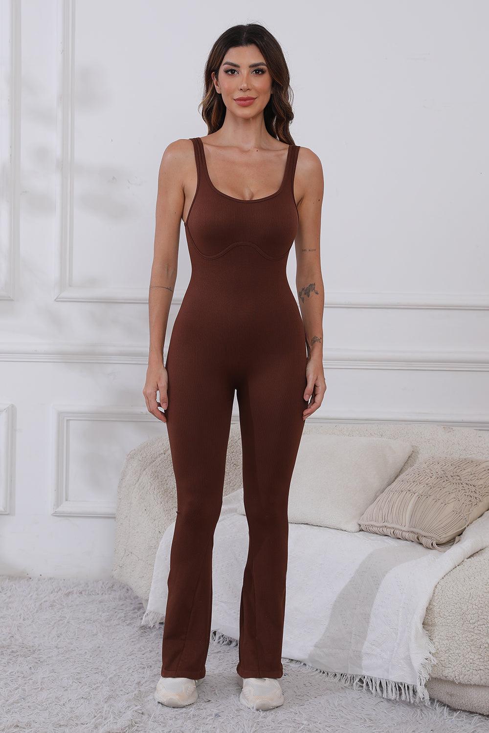 Scoop Neck Wide Strap Active Jumpsuit Trendsi