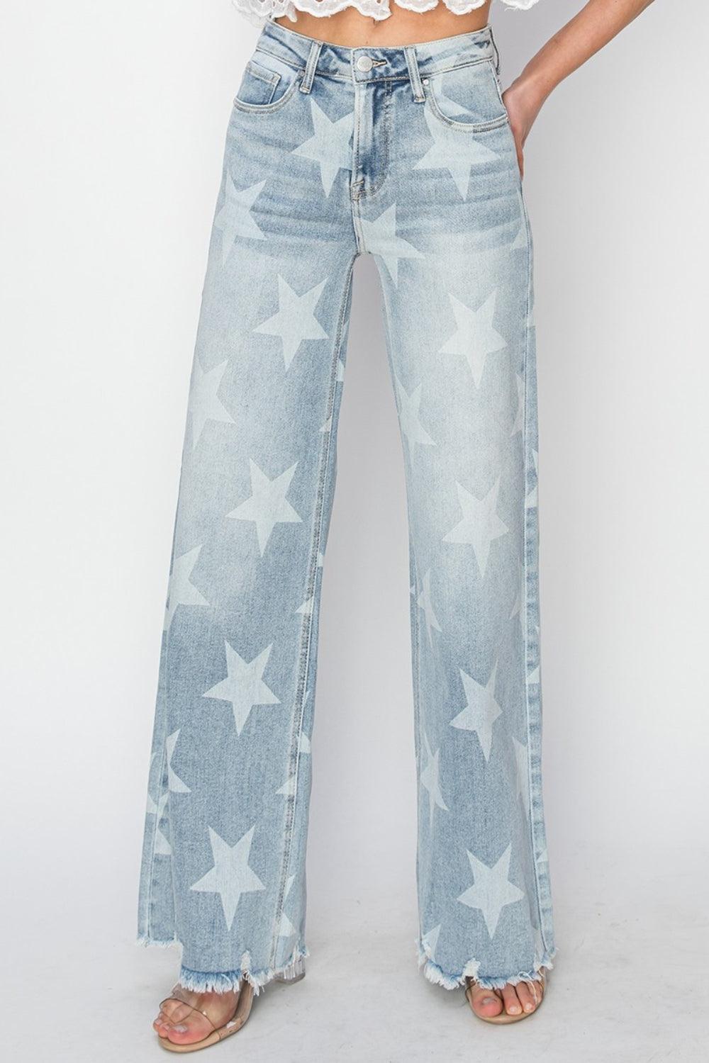 RISEN Full Size Raw Hem Star Wide Leg Jeans - sneakershuborg