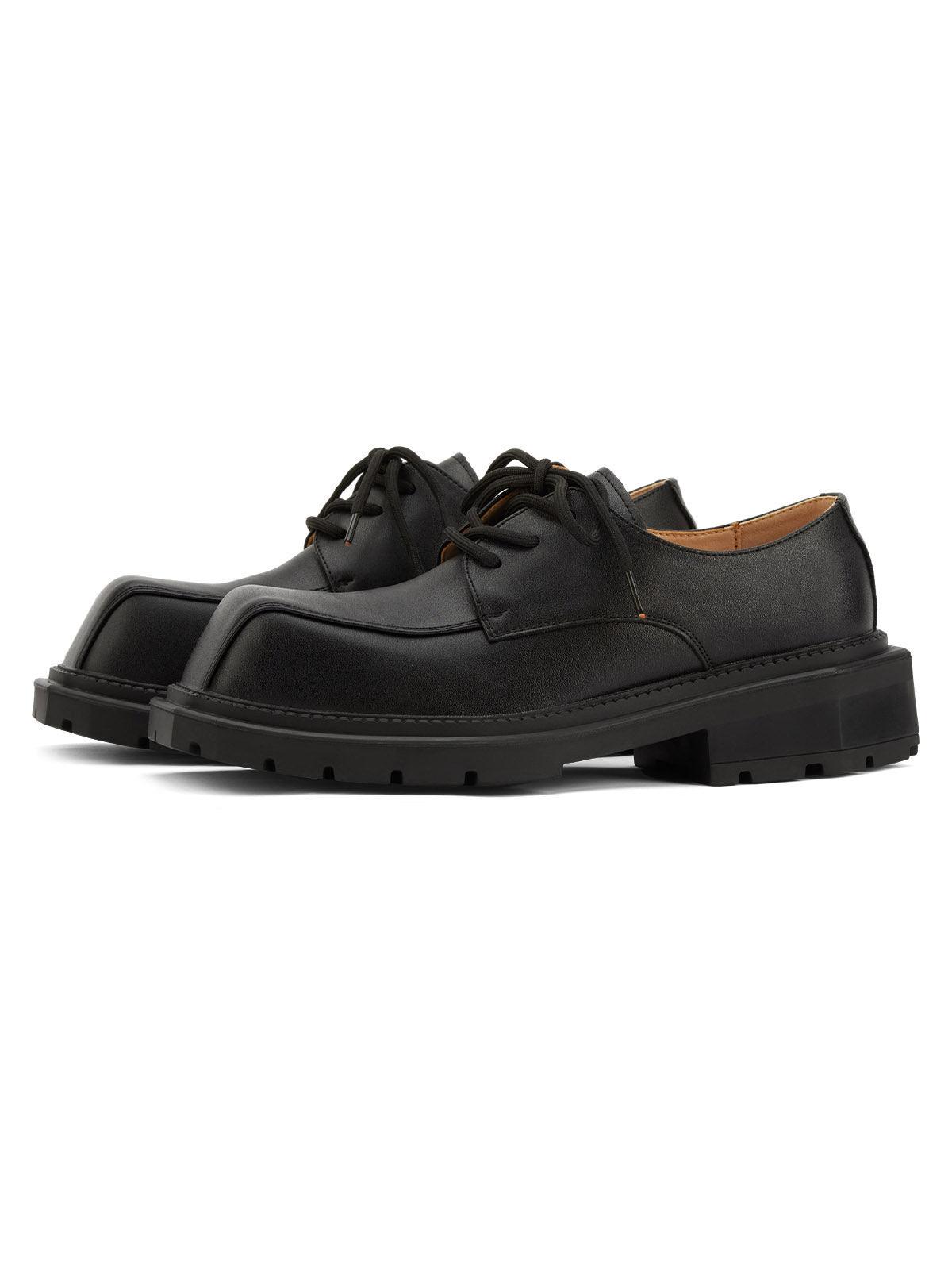 Black Square Toe Leather Shoes - 2119 - sneakershuborg