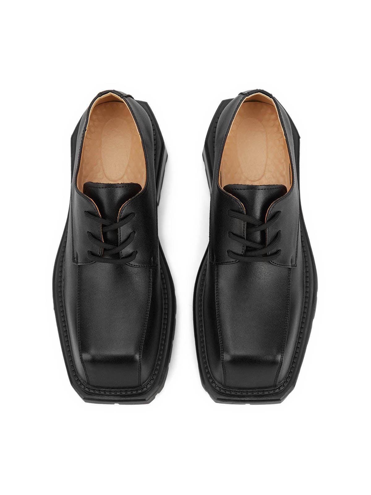 Black Square Toe Leather Shoes - 2119 - sneakershuborg