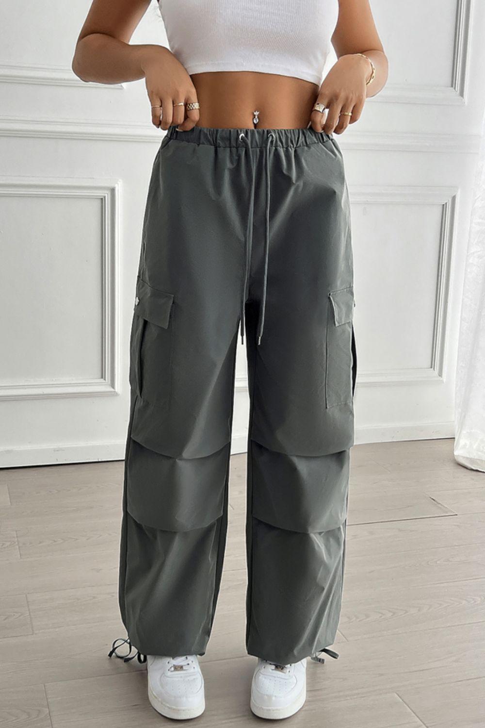 Devine Drawstring Wide Leg Pants with Cargo Pockets - sneakershuborg