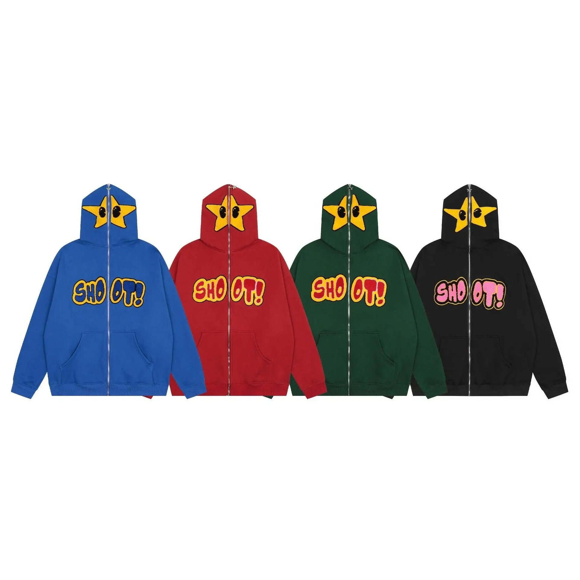 American High Street Cartoon Star Letter Embroidery Plush Hoodie - sneakershuborg