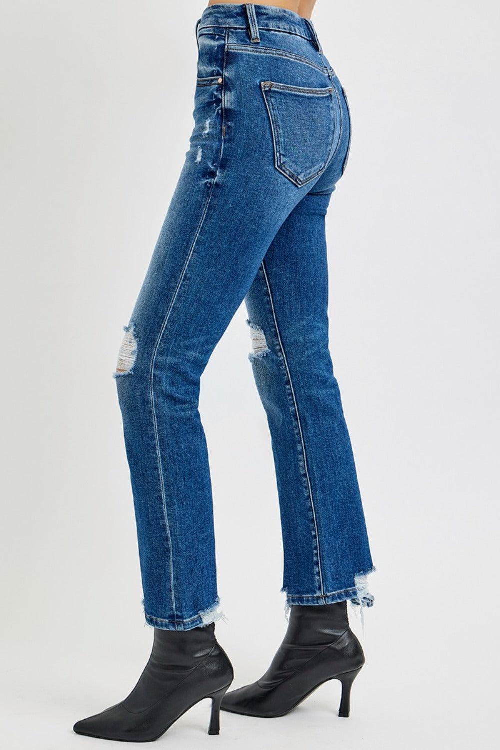 RISEN Full Size High Rise Distressed Crop Straight Jeans - sneakershuborg