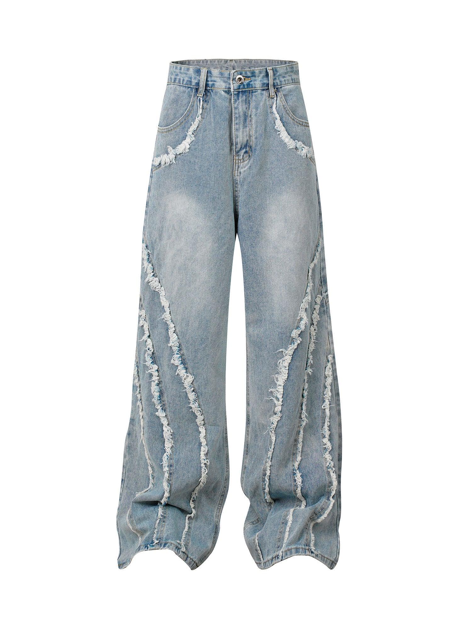 Sneakerhub High Street Hip-hop Washed Fur Jeans - sneakershuborg