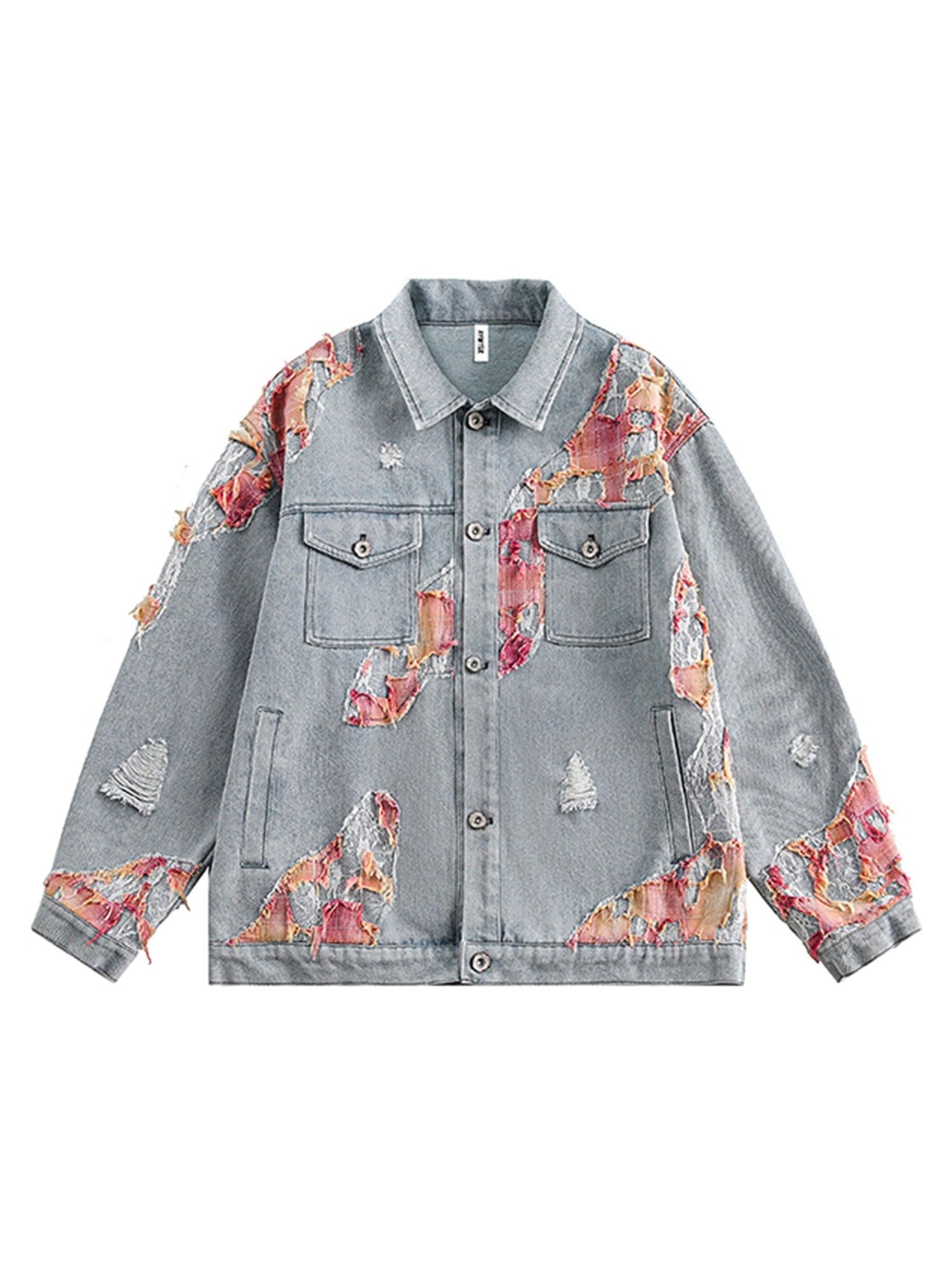 Sneakerhub American Street Style Lace Patchwork Denim Jacket - sneakershuborg