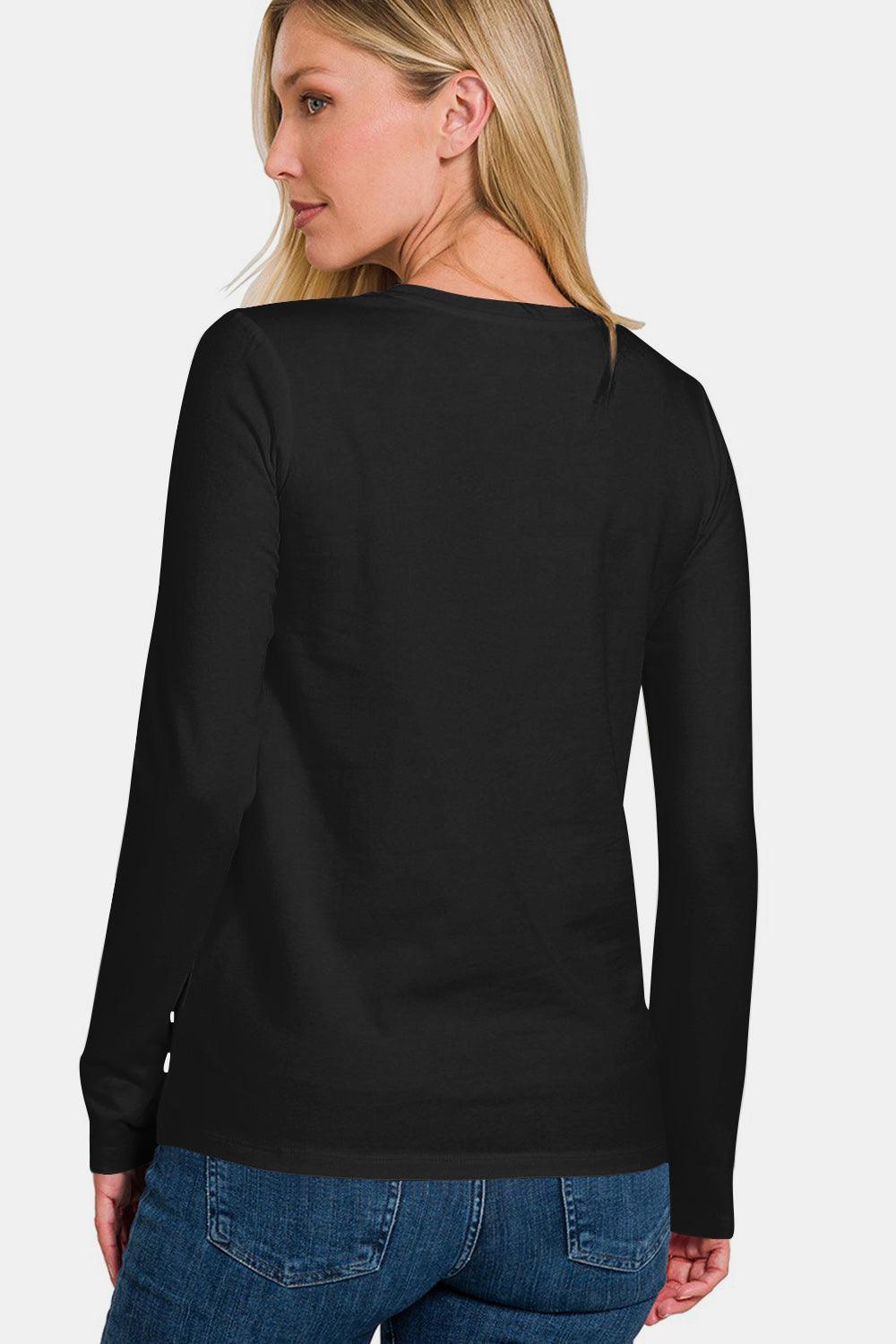 Zenana Full Size Solid Color Round Neck Long Sleeve T-Shirt Trendsi