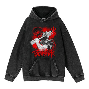 Heavyweight Washed Worn Berserk Fury Anime Street Retro Cotton Hoodie - sneakershuborg