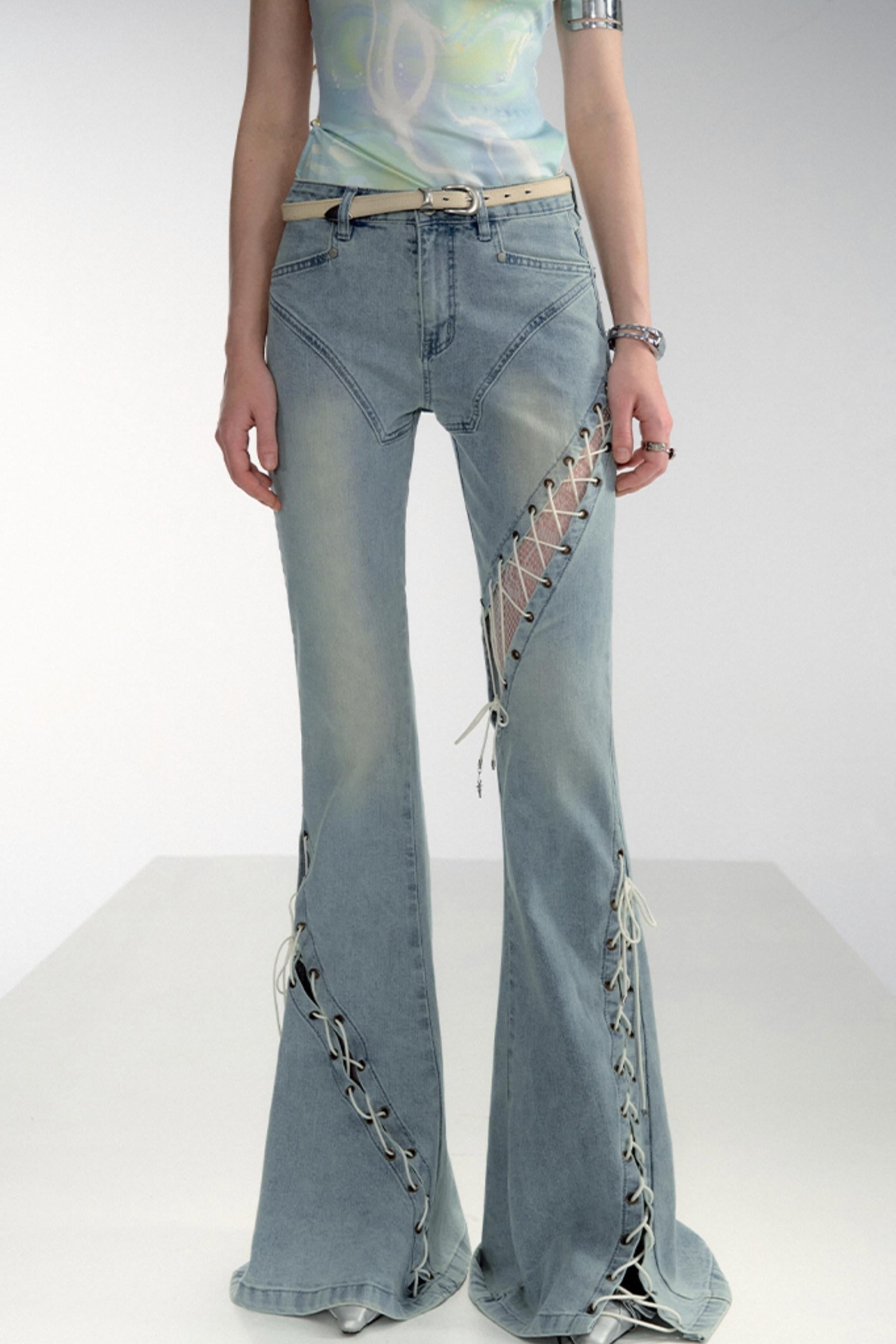 Bohemian Lace-Up Flare Jeans sneakershuborg