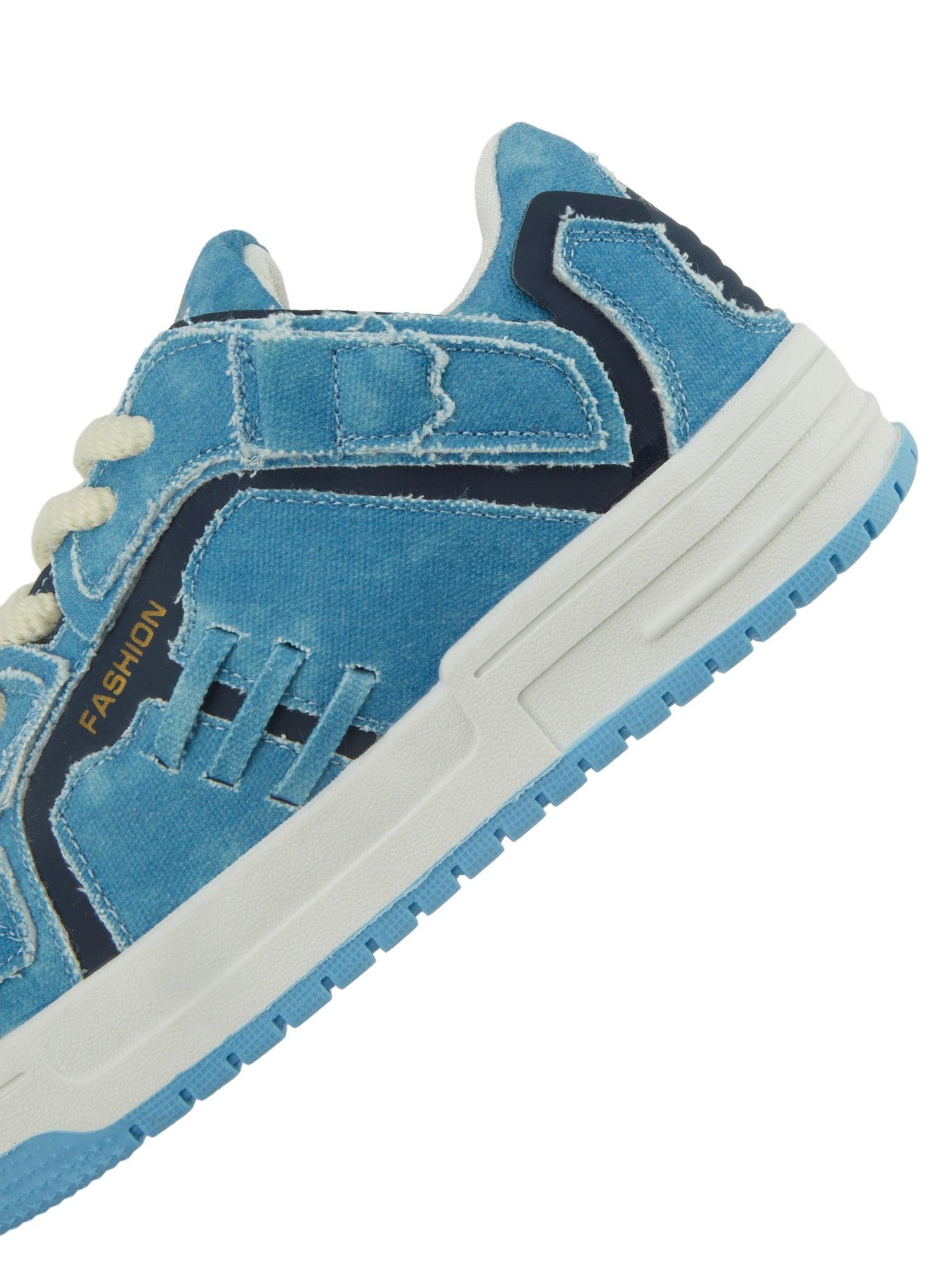 Shredded Denim Patchwork Sneakers - sneakershuborg