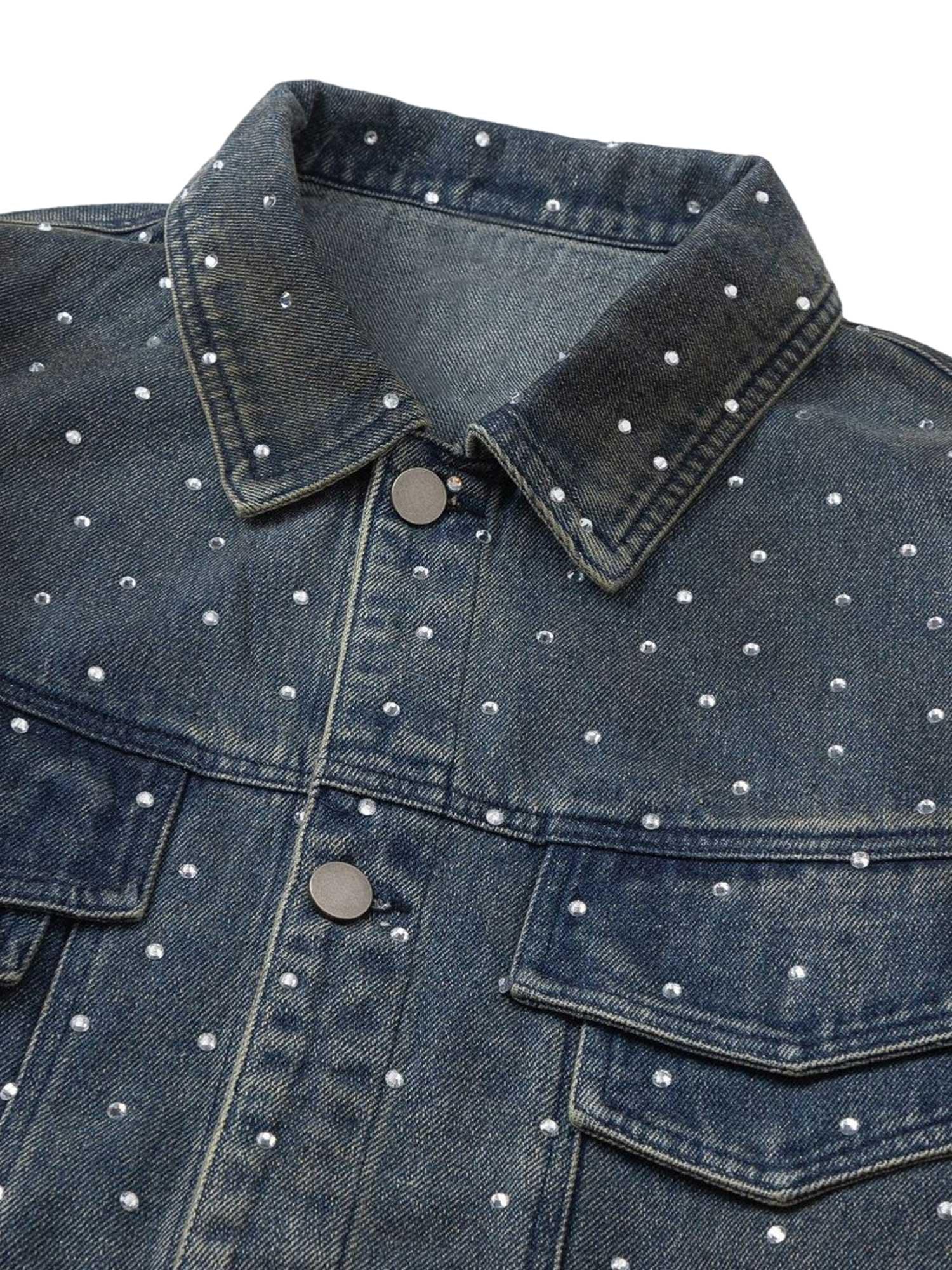 Sneakerhub Hip-hop Beaded Washed Denim Jacket - sneakershuborg