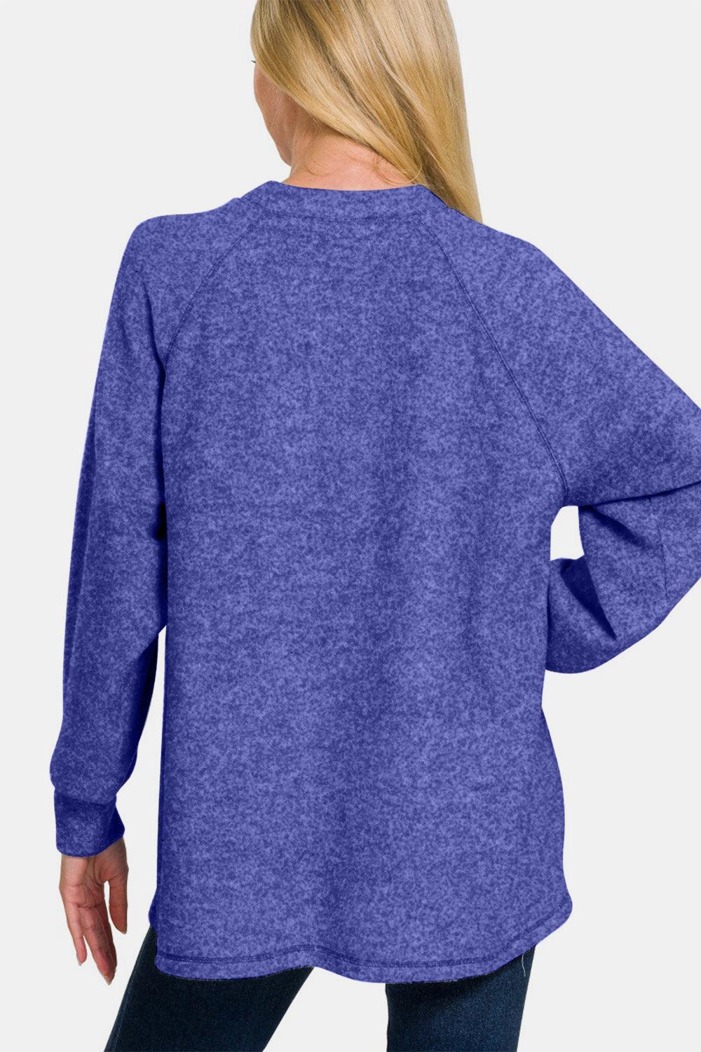 Zenana Full Size Brushed Melange Hacci High-Low Sweater Trendsi