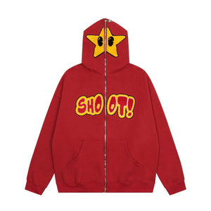 American High Street Cartoon Star Letter Embroidery Plush Hoodie - sneakershuborg