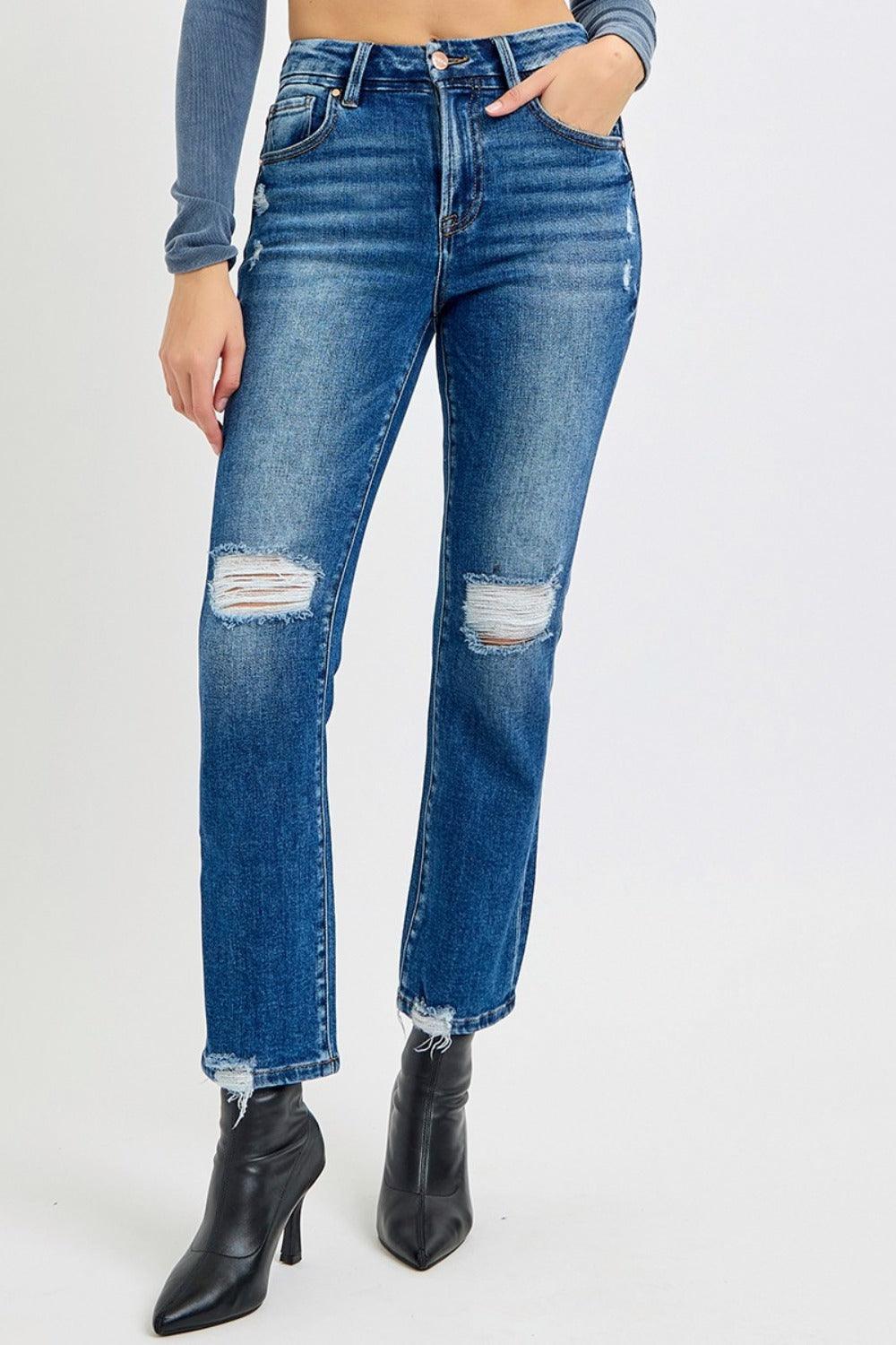 RISEN Full Size High Rise Distressed Crop Straight Jeans - sneakershuborg