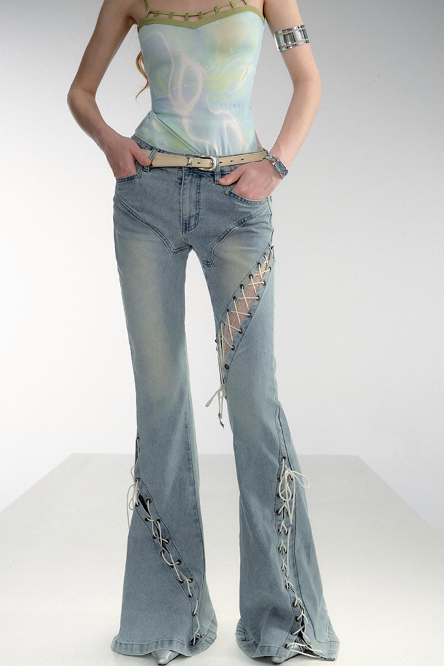 Bohemian Lace-Up Flare Jeans sneakershuborg