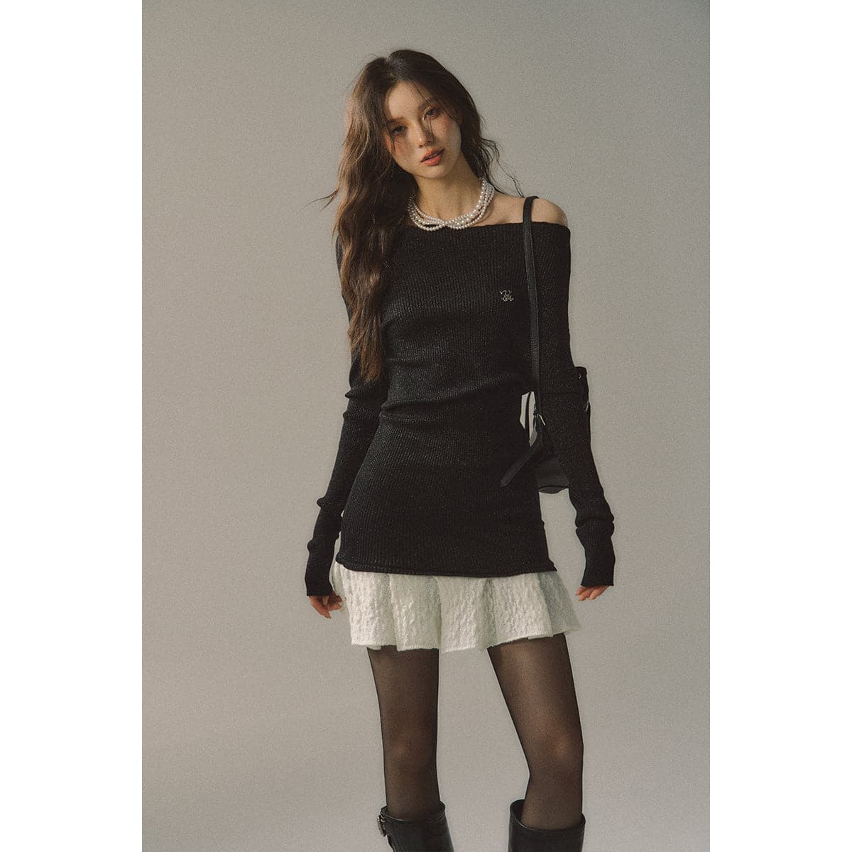 Black Color Blocked Knit Patchwork Dress - sneakershuborg