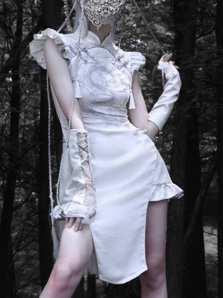 White Dragon Qipao Dress sneakershuborg