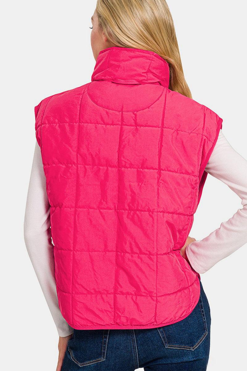 Zenana Zip Up Cropped Puffer Vest with Pockets - sneakershuborg