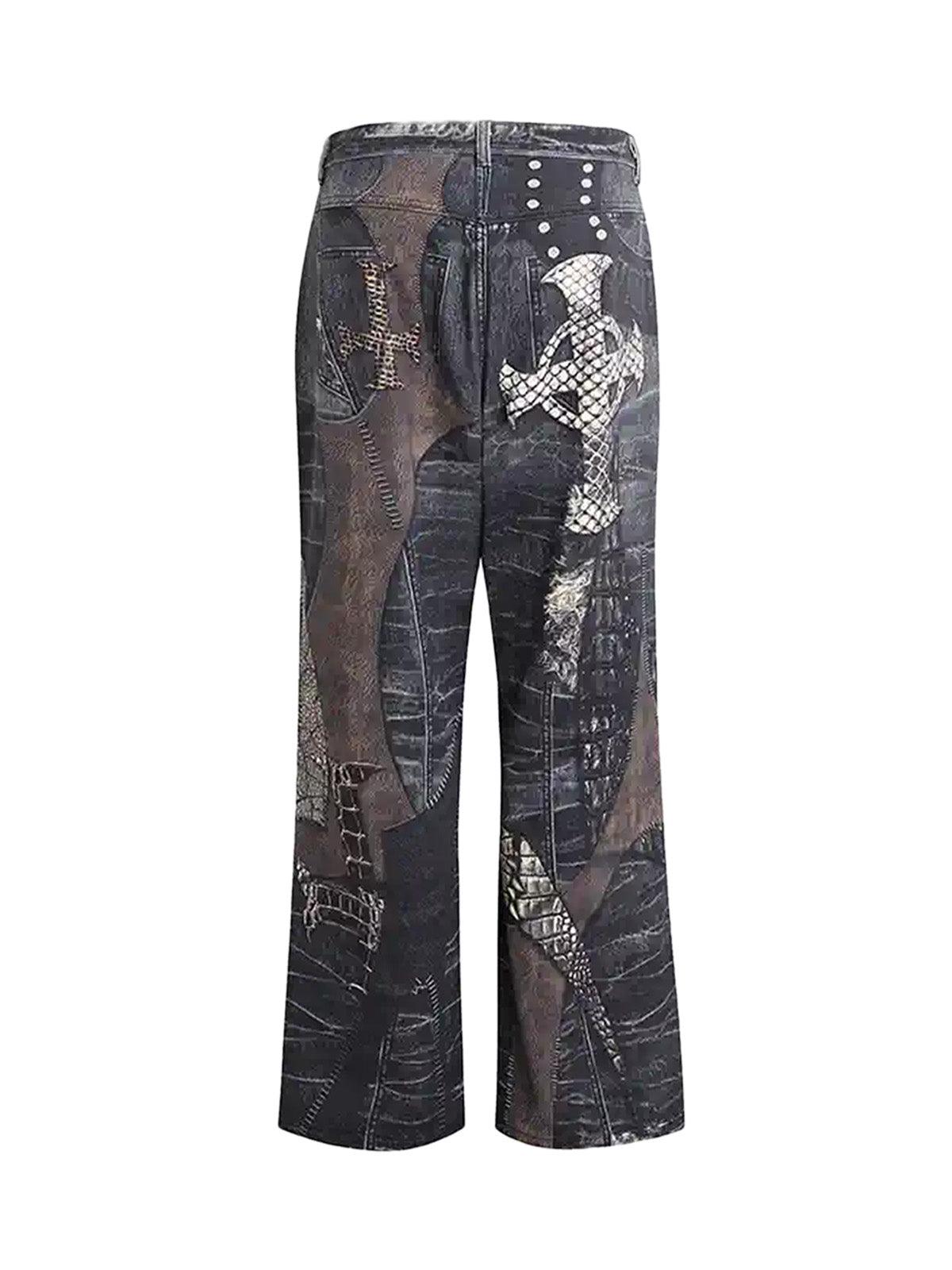 Sneakerhub Full Cross Stitching Leather Flare Jeans - sneakershuborg