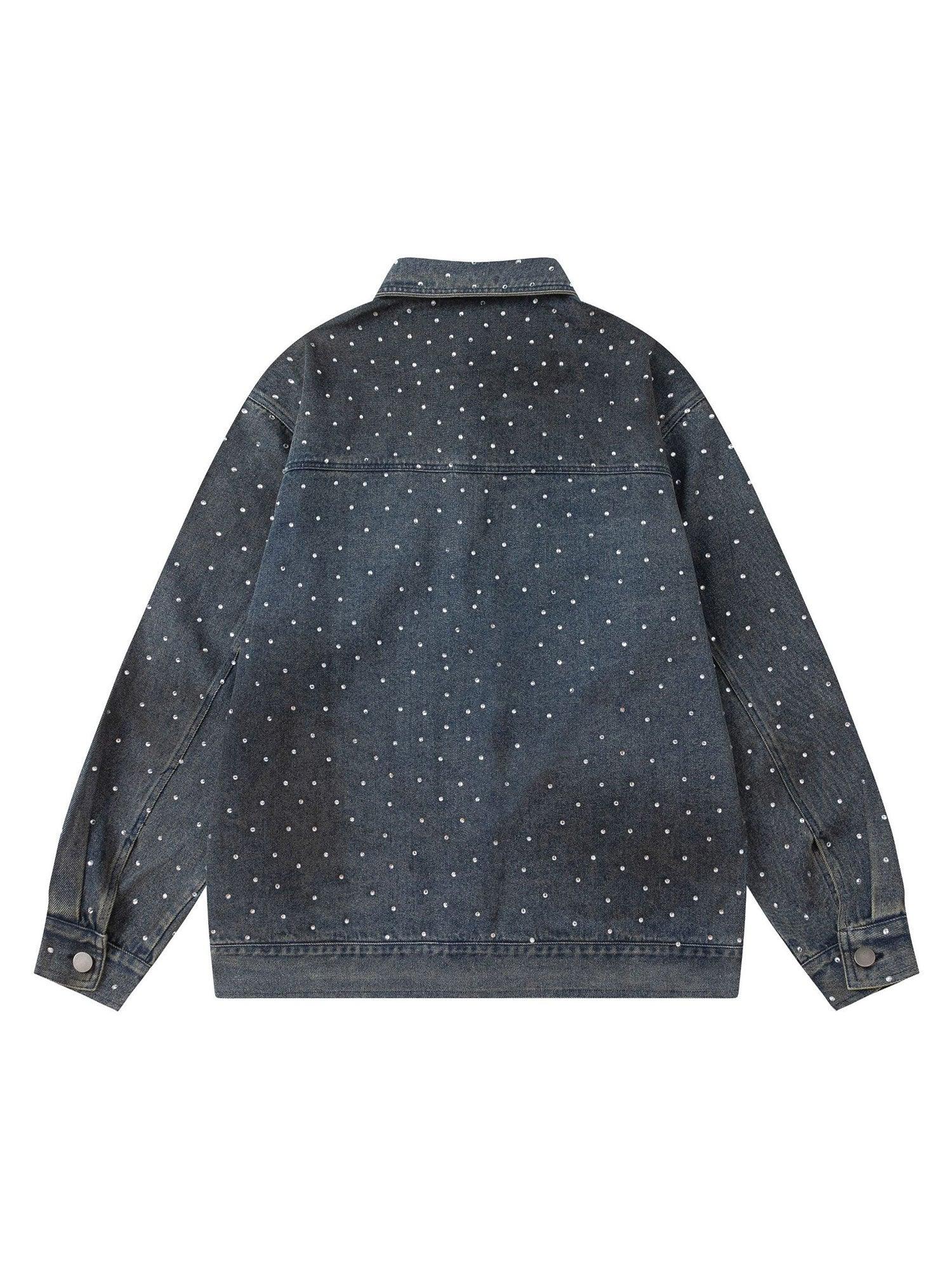 Sneakerhub Hip-hop Beaded Washed Denim Jacket - sneakershuborg