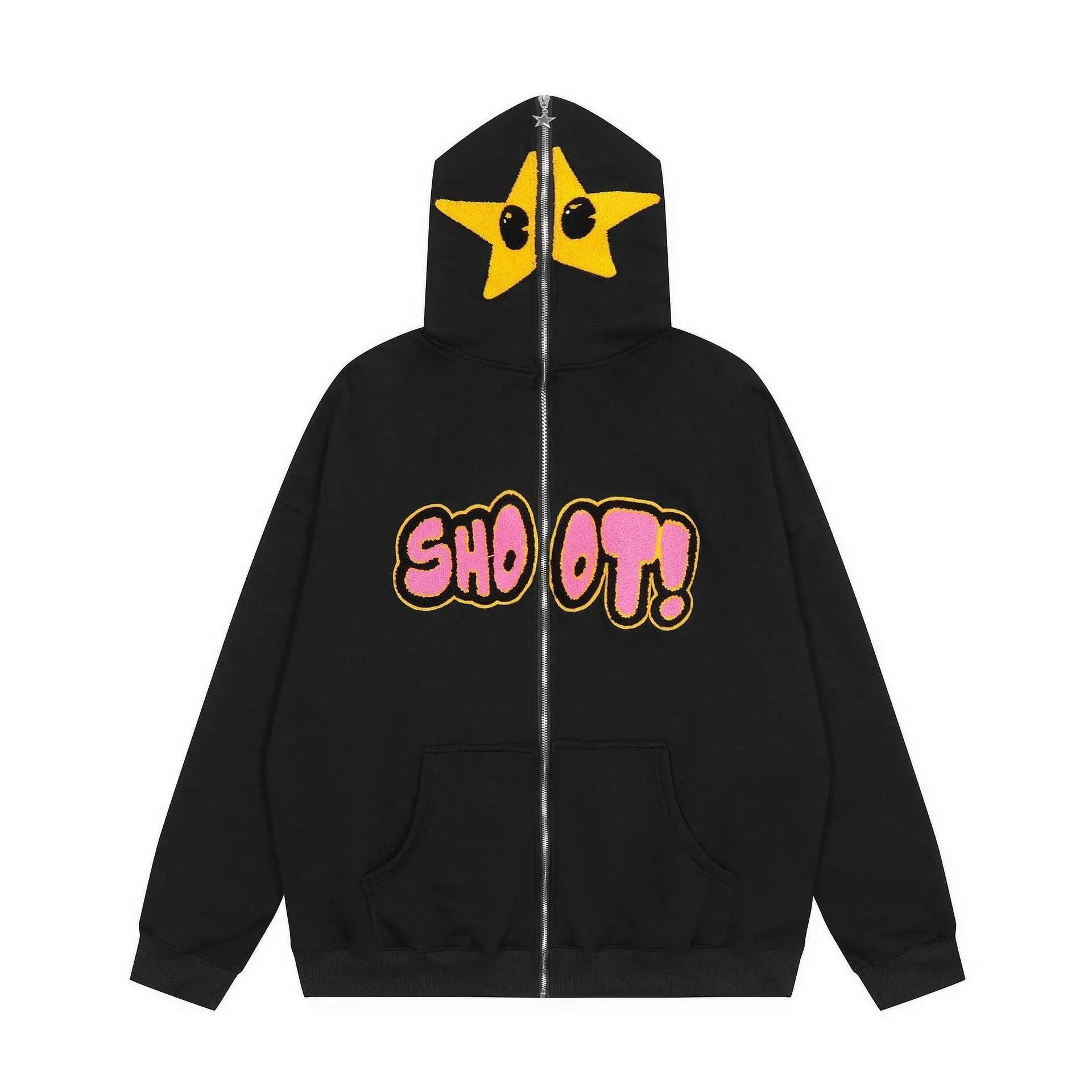 American High Street Cartoon Star Letter Embroidery Plush Hoodie - sneakershuborg