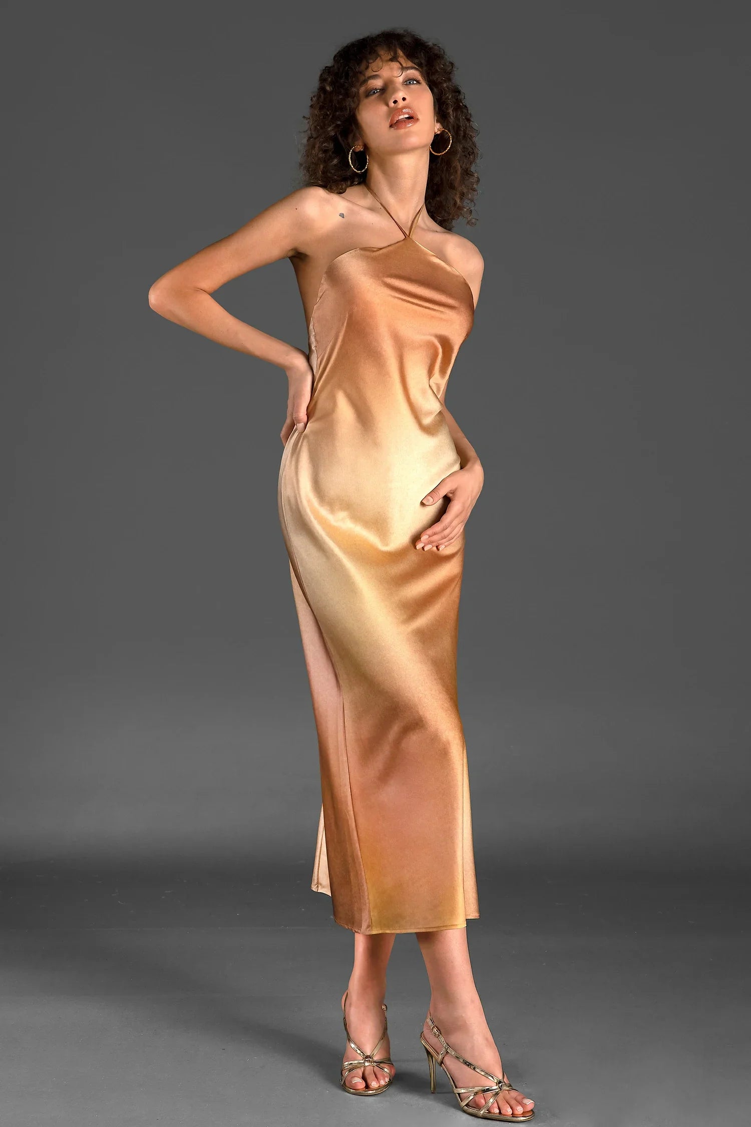 Zanelis Halter Gradient Silk Dress In Gold sneakershuborg