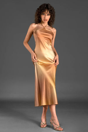 Zanelis Halter Gradient Silk Dress In Gold sneakershuborg