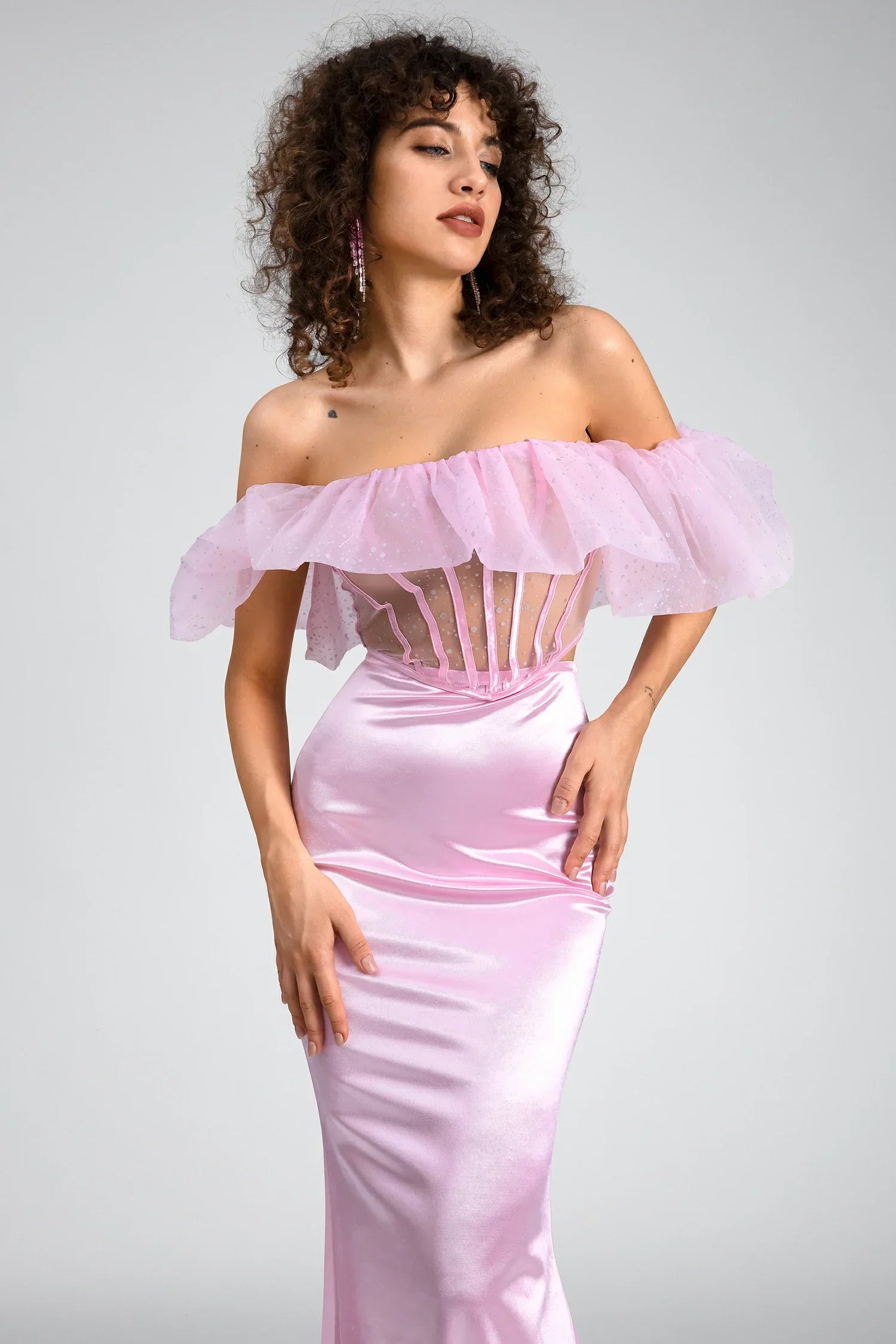 Agnaki Strapless Organza Satin Bodycon 2 Piece Set sneakershuborg