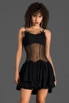 Zaneta Spaghetti Sheer Ruffle Mini Dress In Black sneakershuborg