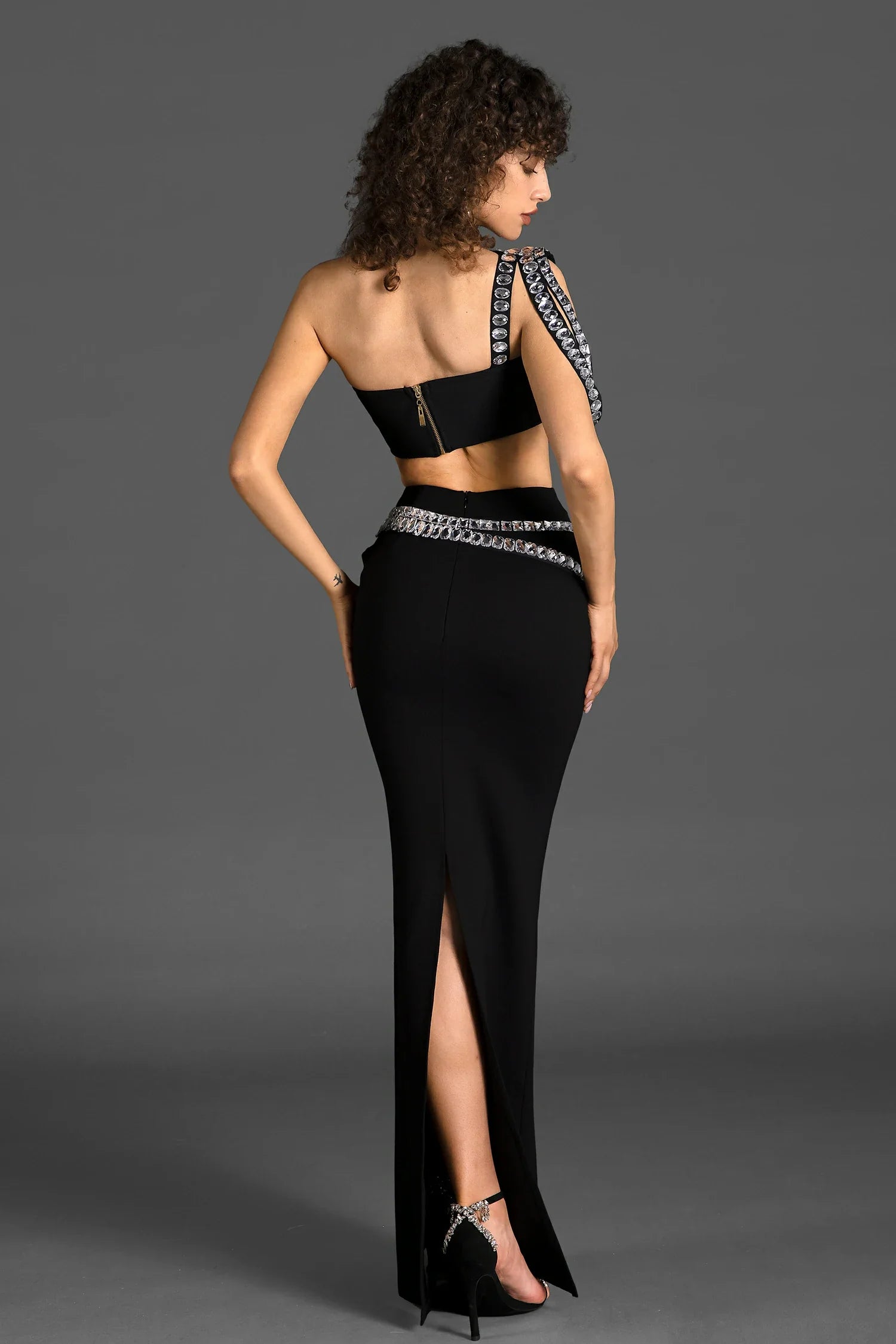 Vaelora One Shoulder Drape Crystal 2 Piece Set sneakershuborg