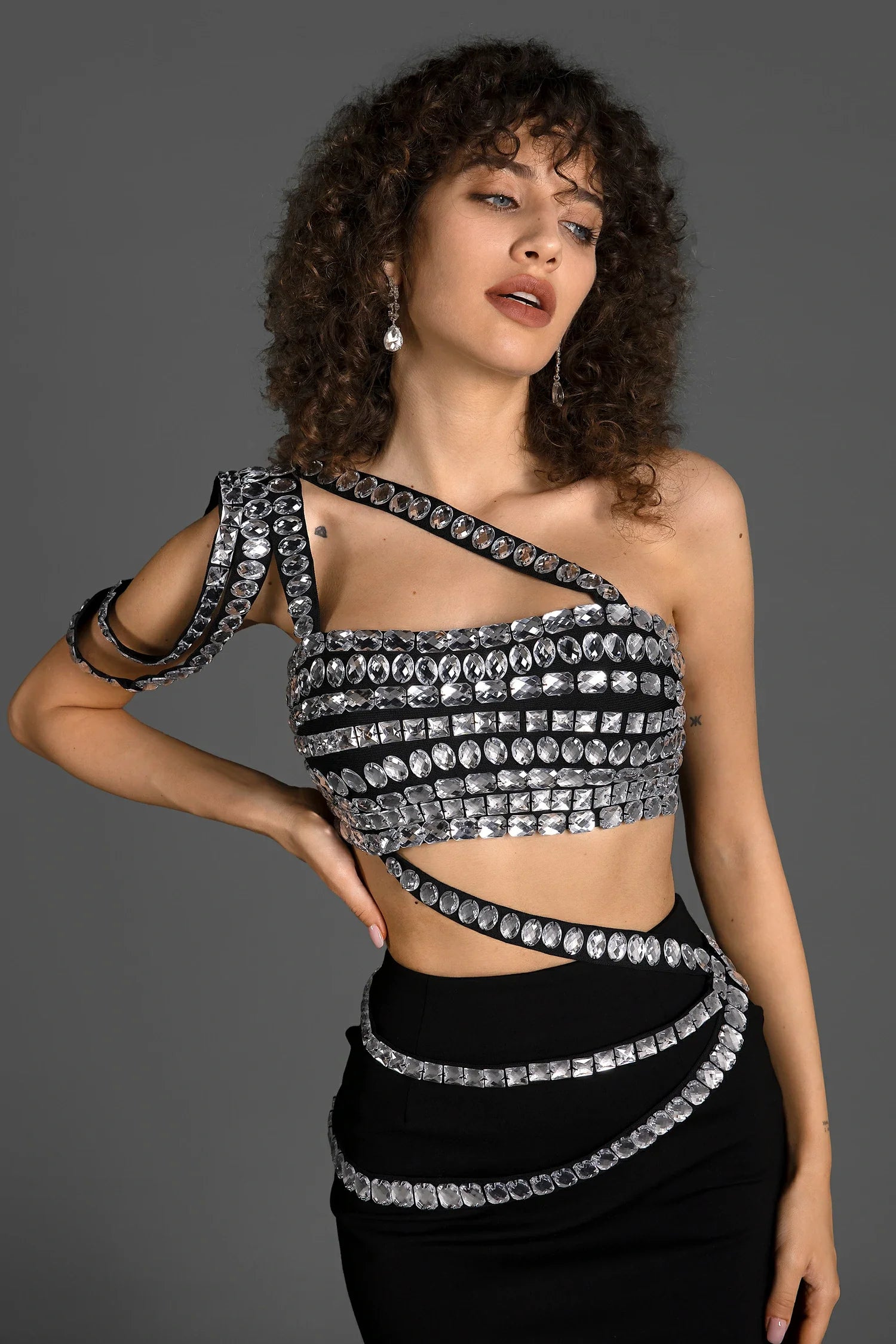 Vaelora One Shoulder Drape Crystal 2 Piece Set sneakershuborg