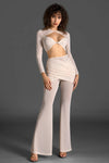 Vassidi Long Sleeve Pleat Twisted Mesh Set In White sneakershuborg