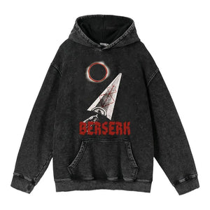 Heavyweight Washed Worn Berserk Fury Anime Street Retro Cotton Hoodie - sneakershuborg